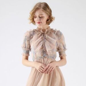 Chicwish- Floral Pleated Dress With Ruffle Detail - L